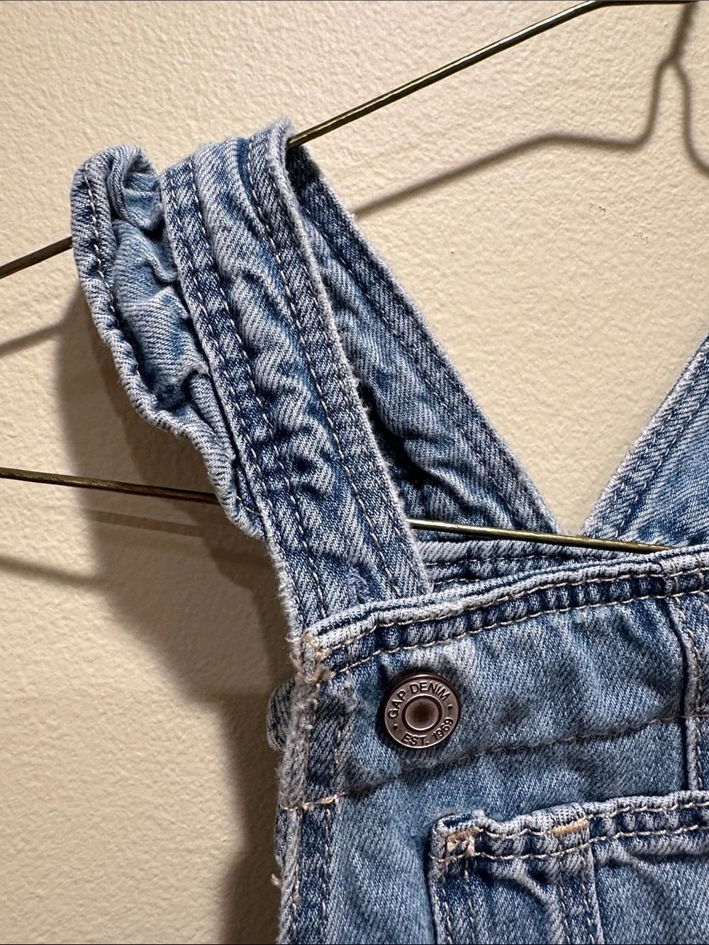 Kids Denim Shortalls with Heart Patch - Light Blue